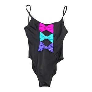 Vtg ILGWU Mainstream One Piece Swimsuit Size 14 High Cut Bows Retro USA 80s